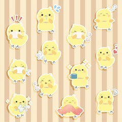 ひよこ白フチ影付きセット © Chibiko