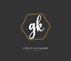 G K GK Initial letter handwriting and signature logo. A concept handwriting initial logo with template element.
