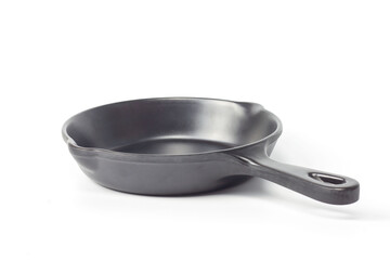 Empty black frying pan isolated on white background.