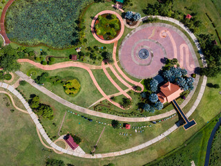 Aerial view of the curve footpath in the park