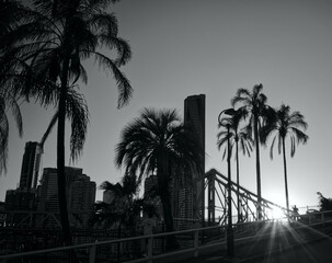 Obraz premium Brisbane City skyline sunset black and white 
