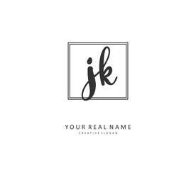 J K JK Initial letter handwriting and signature logo. A concept handwriting initial logo with template element.