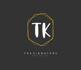 T K TK Initial letter handwriting and signature logo. A concept handwriting initial logo with template element.