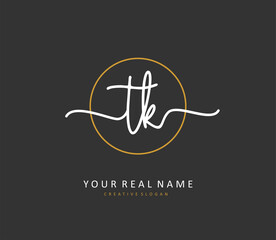 T K TK Initial letter handwriting and signature logo. A concept handwriting initial logo with template element.