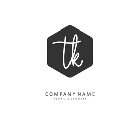 T K TK Initial letter handwriting and signature logo. A concept handwriting initial logo with template element.