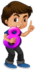 Fototapeta premium Asian boy holding math number eight