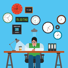 업무. 공부. 시계. 마감. 벡터 일러스트레이션