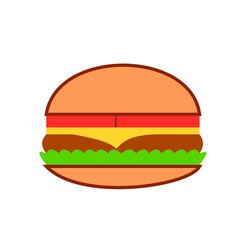 Hamburger with cheese with tomato and salad isolated on white background, Illustration for design fast food menu