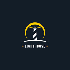 lighthouse logo illustration white black