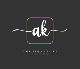 A K AK Initial letter handwriting and signature logo. A concept handwriting initial logo with template element.