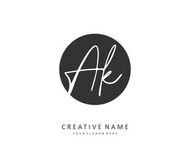 A K AK Initial letter handwriting and signature logo. A concept handwriting initial logo with template element.