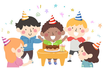 Kids Desk Birthday Party Cake Illustration