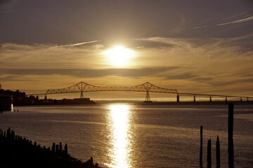 Evening sun of the Astoria-Megler bridge over the Columbia river