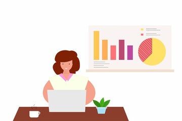 The girl is holding the word help board, in front of the laptop. Illustration of girl standing. The girl sits on the sofa in a relaxed style. Girl sitting on floor holding laptop.