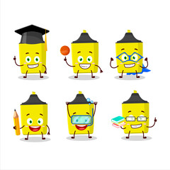School student of yellow highlighter cartoon character with various expressions