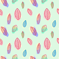  A delicate pattern with leaves on a green background. Cute leaf pattern. Design for textiles, paper, and clothing