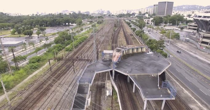 Rio de Janeiro, RJ /Brazil - 5-22-20: A suburban train passing by the train station. The rapid transit carries around 750,000 passengers a day on the railroad network.