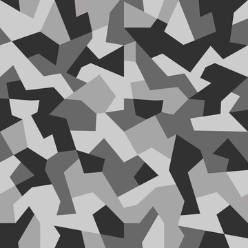 Camouflage seamless urban pattern. Military geometric camo texture. Army wallpaper. Print on fabric on textiles. Vector black and gray monochrome background