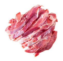 Raw sliced turkey thigh on bone. Dietary cooking ingredient. Isolated over white background