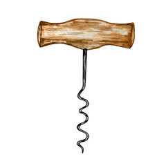 watercolor corkscrew with wooden handle
