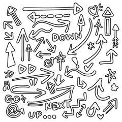 シンプルな手描きの矢印セット　アウトライン