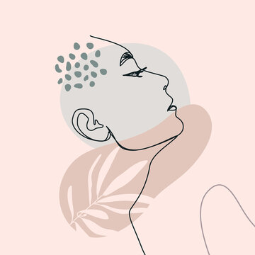 recommend clip art: One Line Woman's Face. Continuous line Female Portrait in Profile With Geometric Shapes and Floral Elements In a Modern Minimalist Style. Vector Illustration For poster, card, print on t-shirts, logos