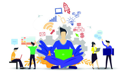 Man and woman think analyze creative work with  PROGRAMMER Text, flat design illustration Creativity modern Idea and Concept Vector.