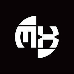 MX Logo monogram with slice circle shape rotate design template