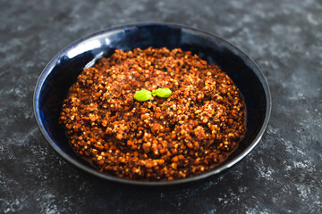 plant-based food, vegan lentil and textured vegetable protein ragu with quinoa