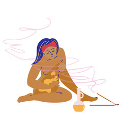 The girl does oil massage. Ayurveda, abhyanga concept clipart. Vector. Flat style.