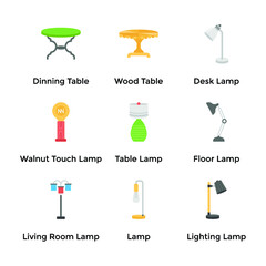 Ceiling Table and Floor Lamps Flat Icons Pack 