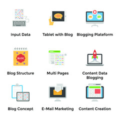 Blog and Article Writing flat Icons Pack 