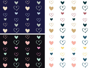 手描きクレヨンハートのシームレスパターンセット