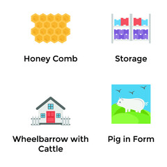 Agriculture Farm Flat Icons Set