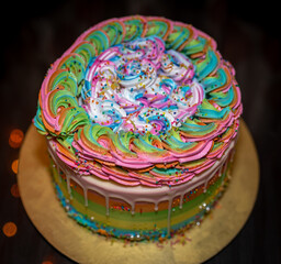 birthday cake with candles and flowers