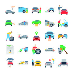 Car Insurance Flat Icons Set 