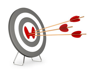 Golden dart successfully hitting the Thyroid, disease. Thyroid, with dartboard Isolated on white background 3d rendered illustration.