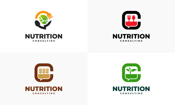 Set of Nutrition Consulting logo designs concept vector, Food Talk logo designs template, icon symbol