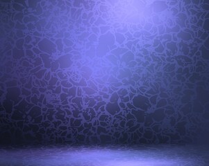 Floral pattern wall and floor blue dark 3d background. Luxury studio 3d illustration. Polished smoth texture.