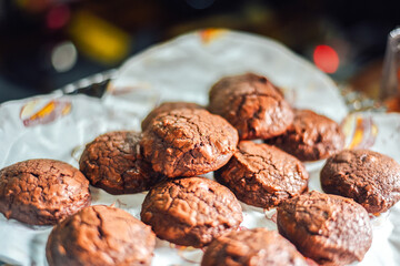 Chocolate brownie cookies on paper,Delicious homemade