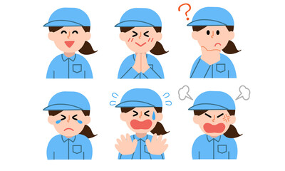 作業着姿の女性上半身セット