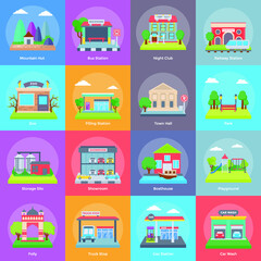 Buildings And Construction Flat Icons 