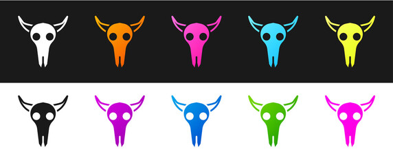 Set Buffalo skull icon isolated on black and white background. Vector Illustration.