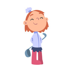 Girl Chef with Ladle, Cute Child Cooker Character Wearing White Hat and Apron Cooking Delicious Food on Kitchen Cartoon Style Vector Illustration