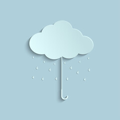 Umbrella-shaped and raindrop cloud design for the rainy season. paper cut and craft style. vector, illustration.