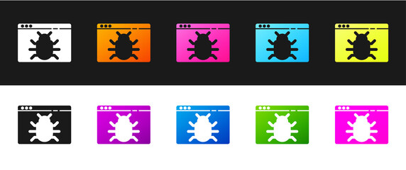 Set System bug concept icon isolated on black and white background. Code bug concept. Bug in the system. Bug searching. Vector.