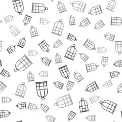 Black Cage for birds icon isolated seamless pattern on white background. Vector.