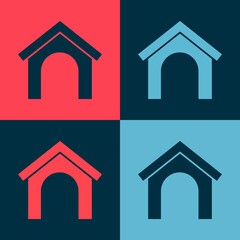 Pop art Dog house icon isolated on color background. Dog kennel. Vector.