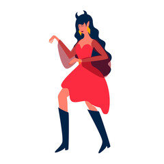 Fototapeta premium Beautiful girl in a witch costume, isolated on a white background. Vector flat illustration. Design for Halloween, printing, advertising, stickers