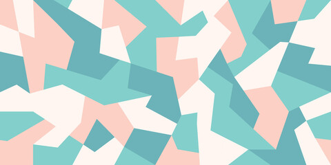 Abstract camouflage background in pastel colors. Camo pattern of geometric shapes for urban clothing. Green, white and light red colors. Stock vector
